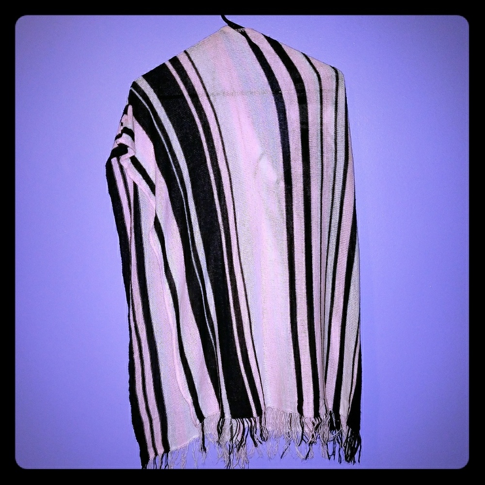 Pink, white, and black striped poncho